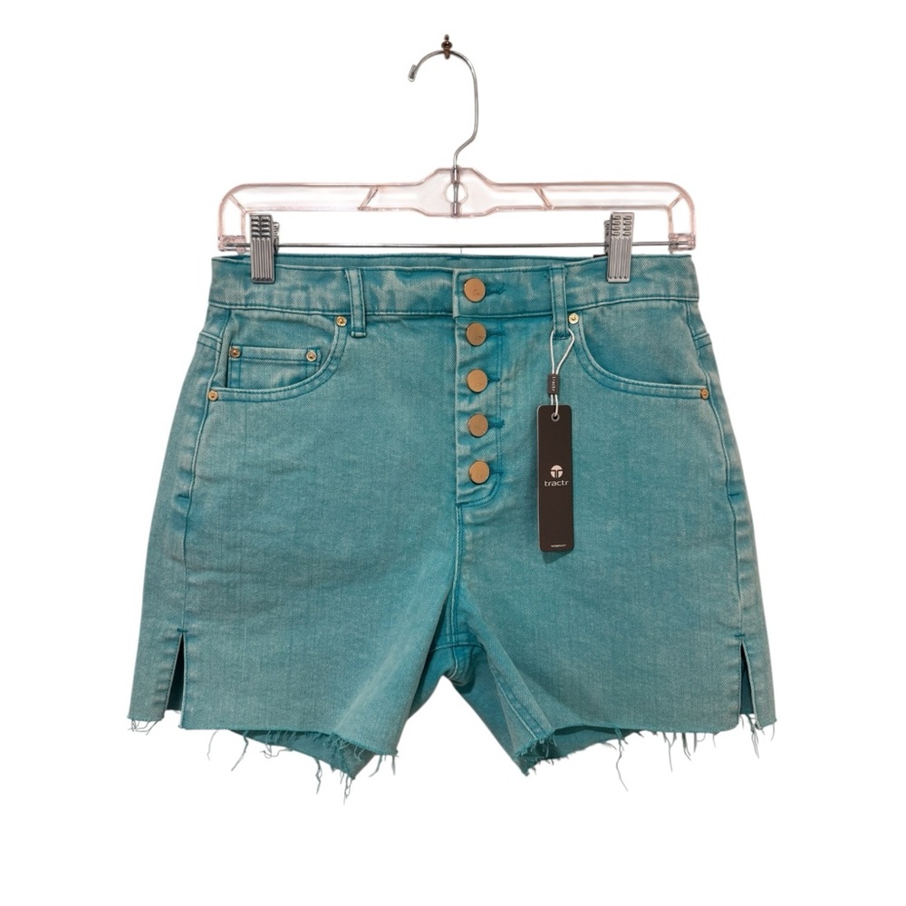 Tractr Brand Peacock Blue High Waisted Shorts